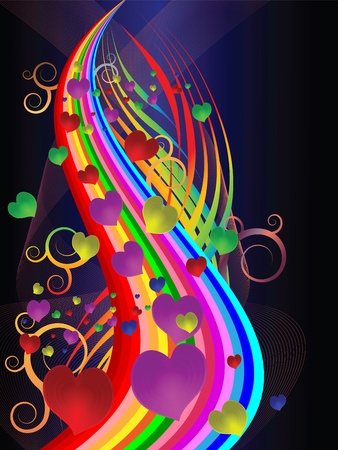 Bright festive illustration with colored stripes and heartsのイラスト素材