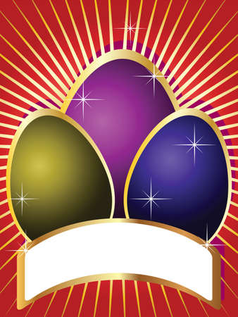 Easter holiday greeting card with colored eggs, place for textのイラスト素材
