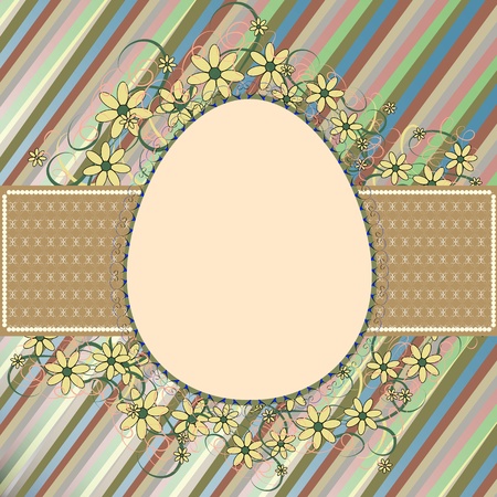 Easter frame with a retro patterned egg and flowersのイラスト素材