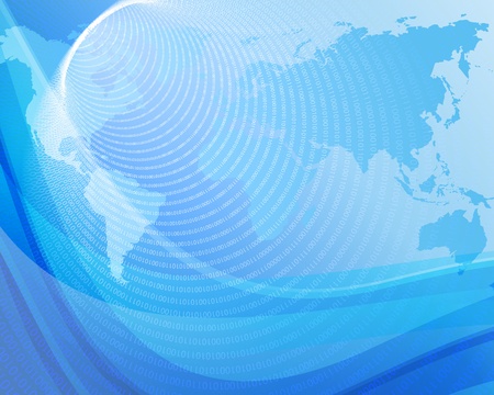 Blue background with globe and binary codeのイラスト素材