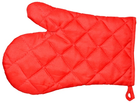 Red kitchen glove isolated on white backgroundの写真素材