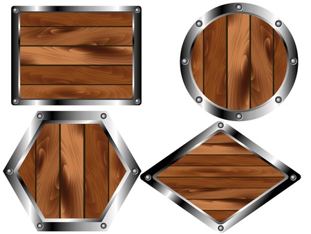 A set of wooden plates in the metal casingのイラスト素材