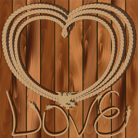 Heart of rope on a wooden background Valentine's Dayのイラスト素材