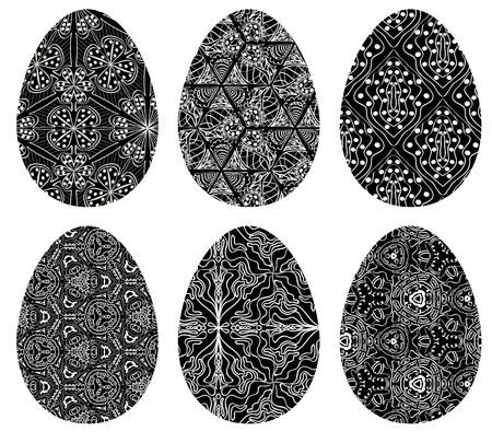 Monochrome set of Easter eggs with pattern on white backgroundのイラスト素材