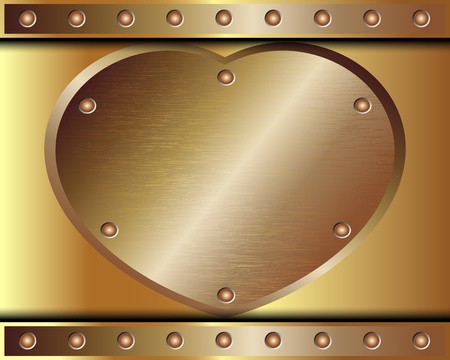 Metal heart with rivets on a gold backgroundのイラスト素材