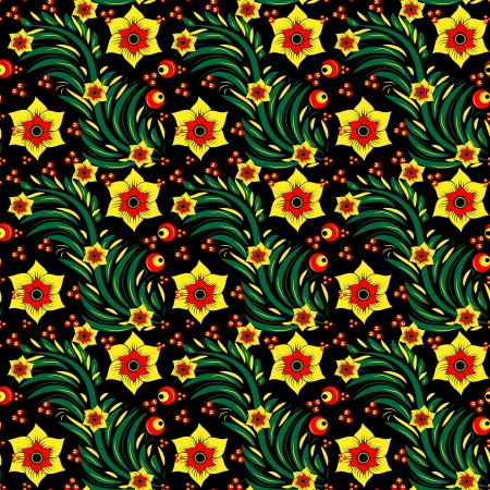 Seamless floral pattern in Khokhloma style for your designのイラスト素材