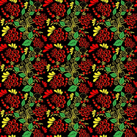 Seamless floral pattern with bunches of rowan style khokhlomaのイラスト素材