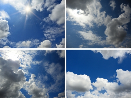 Set of backgrounds with blue sky sun and clouds for your designの写真素材