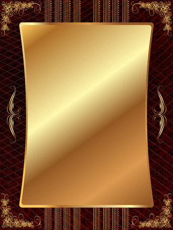 Gold frame with a dark pattern and plant elementsのイラスト素材