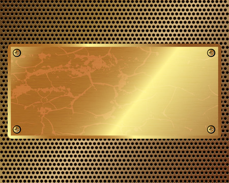 Metal grille with a gold plate in the centerのイラスト素材