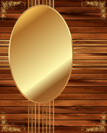Metallic gold frame on wooden  for your designのイラスト素材