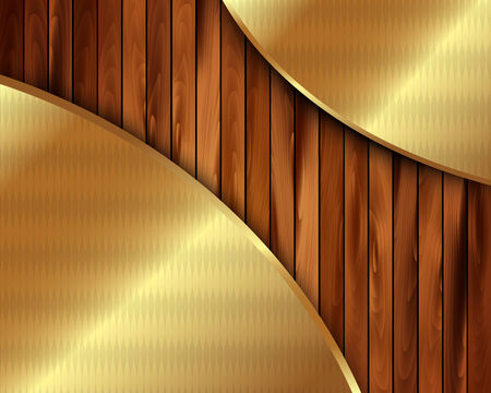 Metallic gold frame on wooden background for your designのイラスト素材