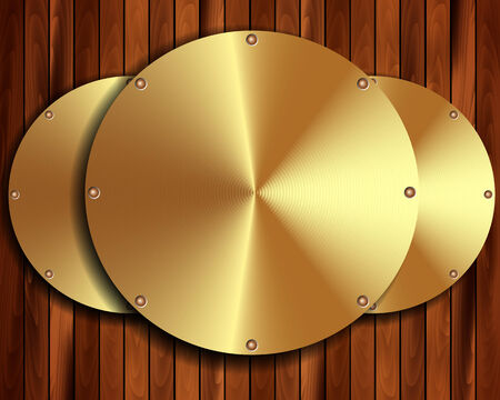 Metallic gold frame on wooden background for your designのイラスト素材