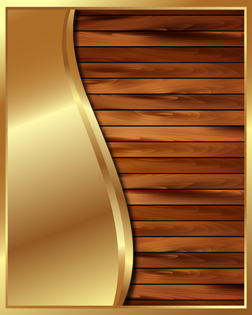 Metallic gold frame on wooden background for your designのイラスト素材