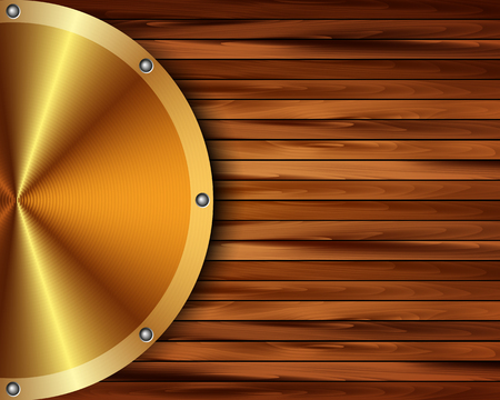 Metallic gold frame on wooden background for your designのイラスト素材