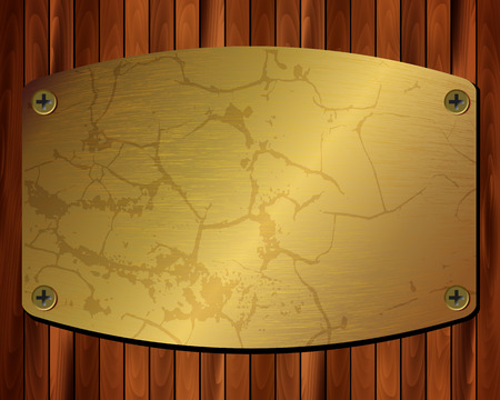 Metallic gold frame on wooden background for your designのイラスト素材
