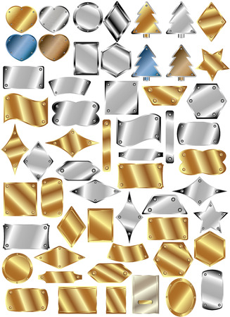 Set of metal plates of different shapes and colors with rivetsのイラスト素材