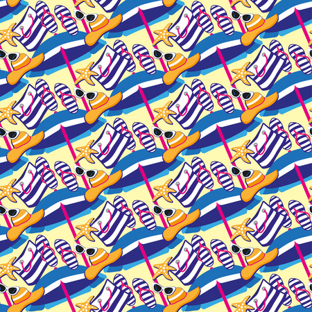 Seamless pattern with summer vacation accessories. Vector illustrationのイラスト素材