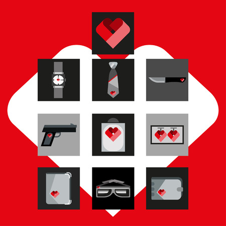 St. Valentines Day Symbols mens Accessories Icons Set Flat Design Template Vector Illustrationのイラスト素材