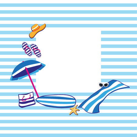 Summertime traveling template with beach summer accessories, illustration.の写真素材