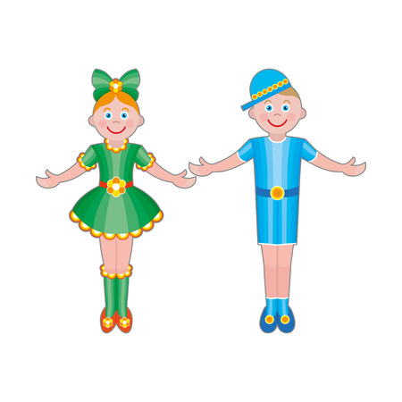 Cute boy and girl isolated on white backgroundのイラスト素材
