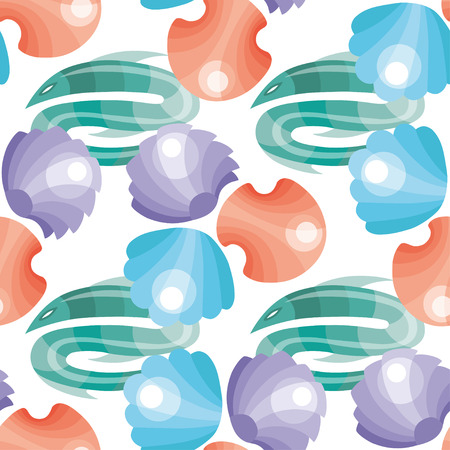 Seamless pattern with fish, stars and shells.のイラスト素材