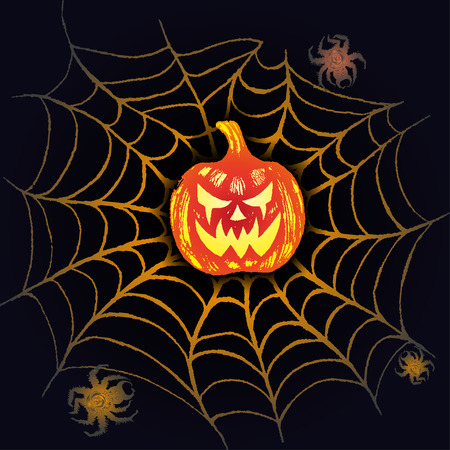 Vector Illustration of Happy Halloween banner with halloween elements.のイラスト素材