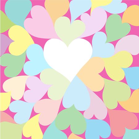 Colorful Background with Heart. Valentines day greeting card or wedding invitation background party design. Cartoon flat style vector illustration.のイラスト素材