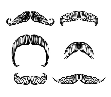 Hand drawn black and white mustache setの写真素材