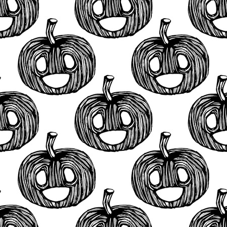 Halloween orange festive seamless pattern. Endless background with pumpkinsのイラスト素材