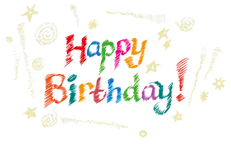 Happy Birthday to you. Hand drawn typography headline for greeting cards in vintage style isolated on white backgroundのイラスト素材