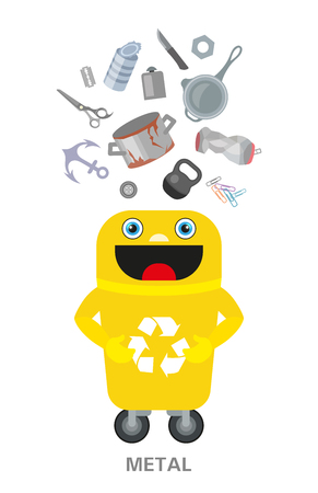 Metal waste old . Trash sorting theme. Garbage recycling. Flat design for infographic or information posterの写真素材