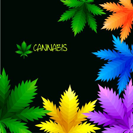 Colorful Cannabis leaves drug marijuana on black backgroundのイラスト素材