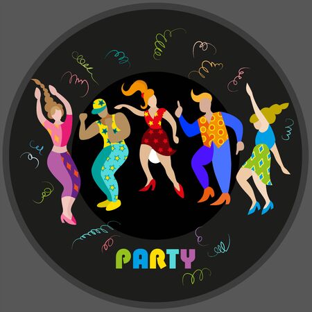 Vector image of men and women at the party. Silhouettes on a black backgroundのイラスト素材