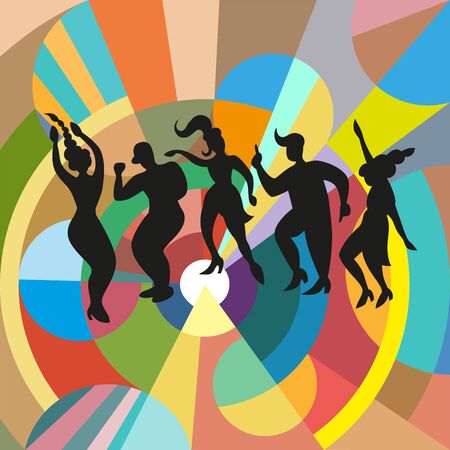 Vector image of men and women at the party. Silhouettes on a black backgroundのイラスト素材