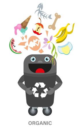 Organic waste black bin. Waste sorting and recycling concept. Color ilustration.の写真素材