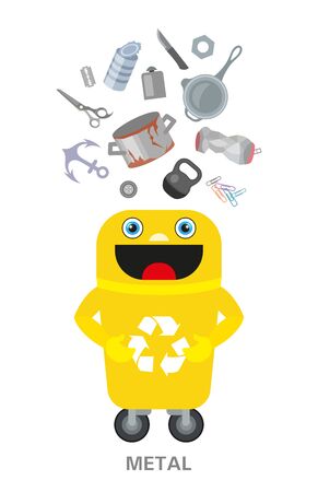 Metal waste old . Trash sorting theme. Garbage recycling. Flat design for infographic or information posterの写真素材