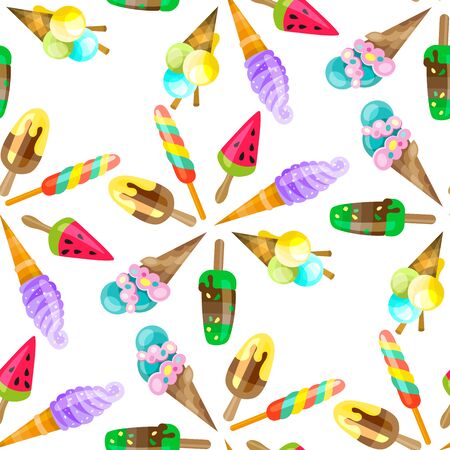 Ice cream cone seamless pattern background. Realistic. Bright and pastel colors. For print and web.のイラスト素材