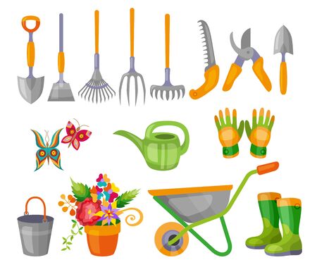Set of various gardening items. Garden tools. Flat design illustration of items for gardening. illustration.の写真素材