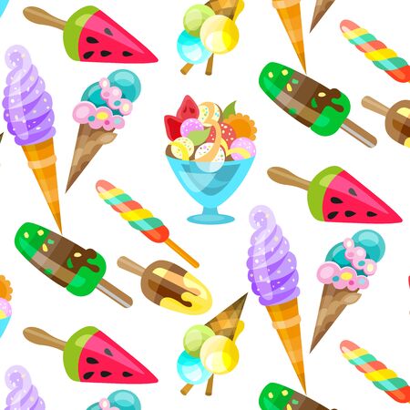 Ice cream cone seamless pattern background. Realistic. Bright and pastel colors. For print and web.のイラスト素材