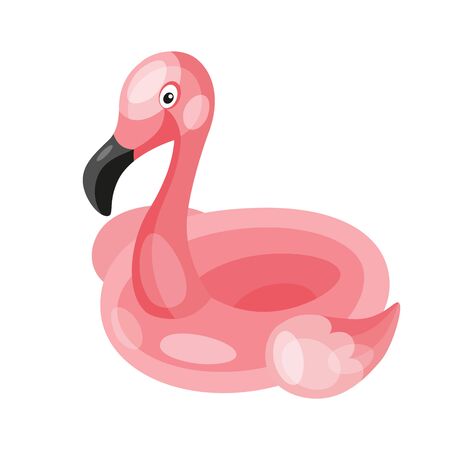 realistic pink swimming inflatable circle in the form of flamingosのイラスト素材