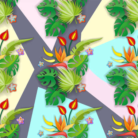 Composition with flowers, leaves and abstract elements. Design for your poster, banner, flyer.のイラスト素材