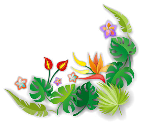 Composition with flowers, leaves and abstract elements. Design for your poster, banner, flyer.のイラスト素材