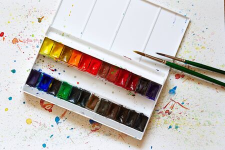 watercolor box, a brush on an abstract figureの写真素材