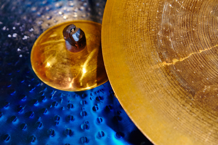 Cymbal closeup with drum set. Fragment drumsの写真素材