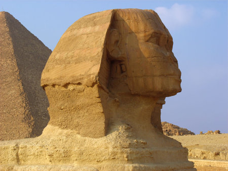 Sphynx and pyramids in Giza.