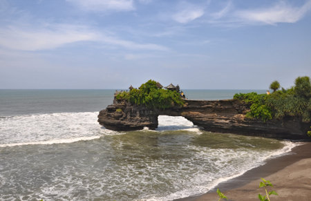 Indonesian temple on sea coast. Tanah lot complex. Bali. Indonesiaのeditorial素材