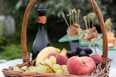 basket of fruit on the holiday tableの写真素材