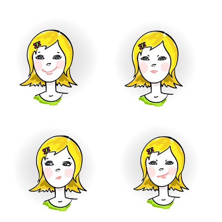 Drawn girl s face with different emotions  のイラスト素材