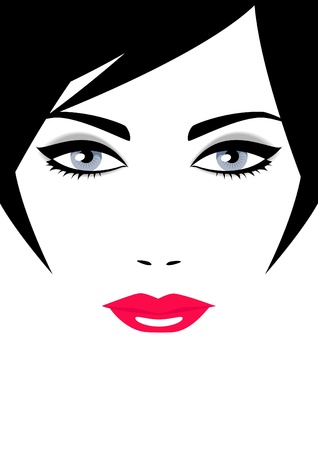 Beautiful woman s face with short hair and blue eyes on white background  のイラスト素材